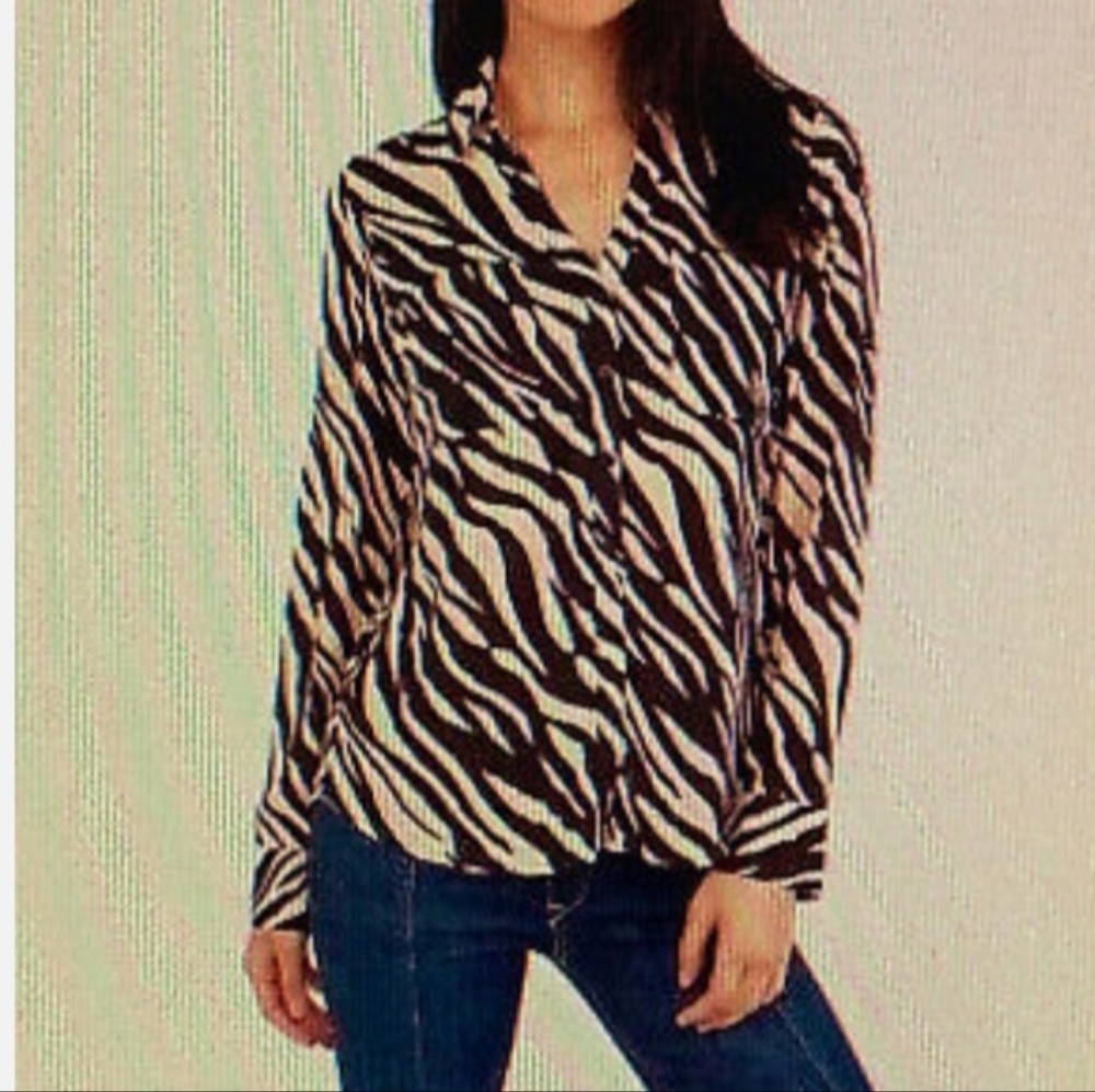 Express Zebra Print Button Down Portofino Shirt C… - image 1